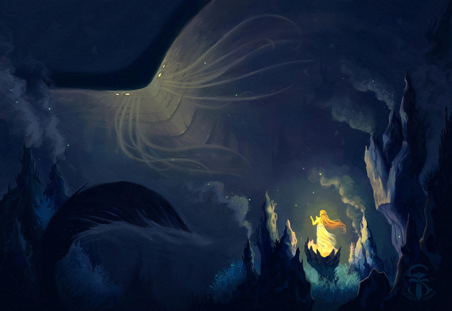 Circe meets Trygon, ancient god of the sea, to ask for his tail